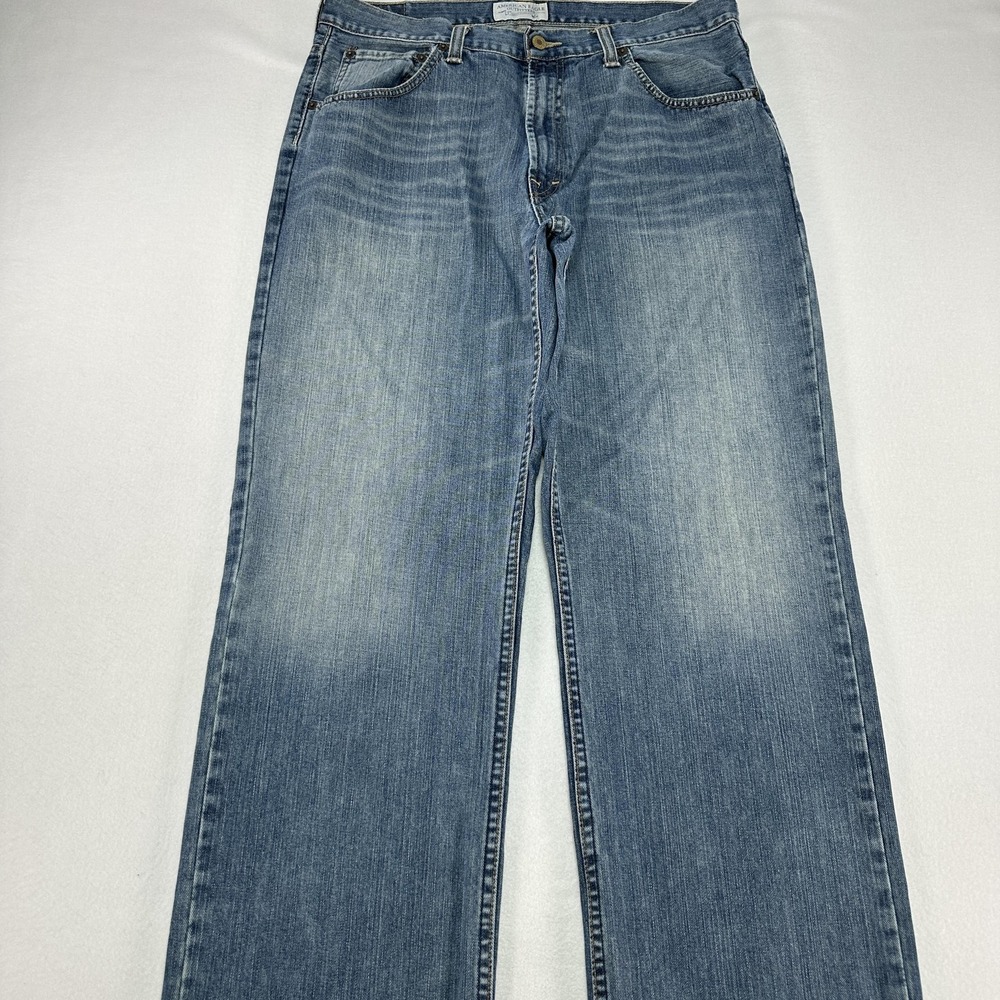 Vintage American Eagle Jeans Mens 34x34 Blue Loose Fit Wide Leg 90s Denim Casual